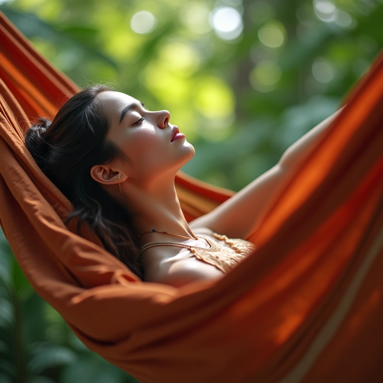 Mulher relaxando em rede praticando técnicas de relaxamento para viagem astral.