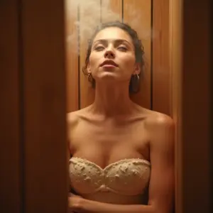 Sauna a Vapor: Benefícios Para a Saúde e Como Ter em Casa Mulher relaxando em uma sauna a vapor, sentindo o calor e o bem-estar.