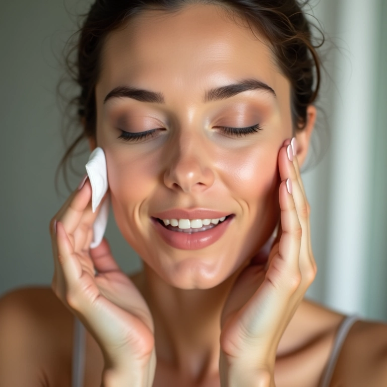 Mulher removendo maquiagem com água micelar.