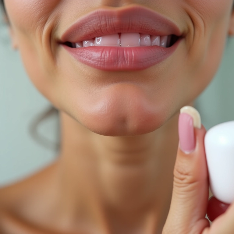 Mulher seguindo uma rotina de cuidados com os lábios.