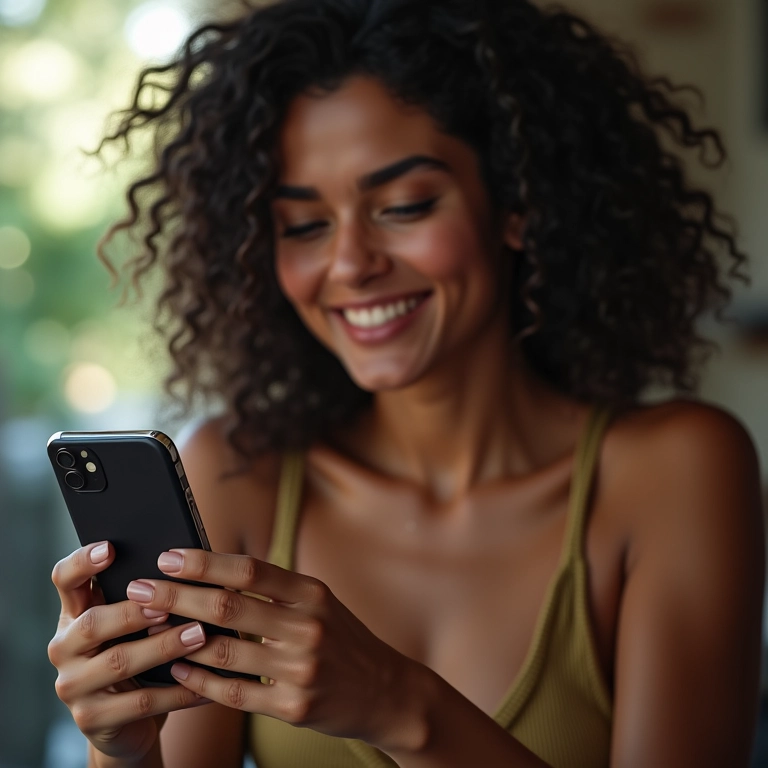 Mulher selecionando hashtags relevantes para redes sociais.