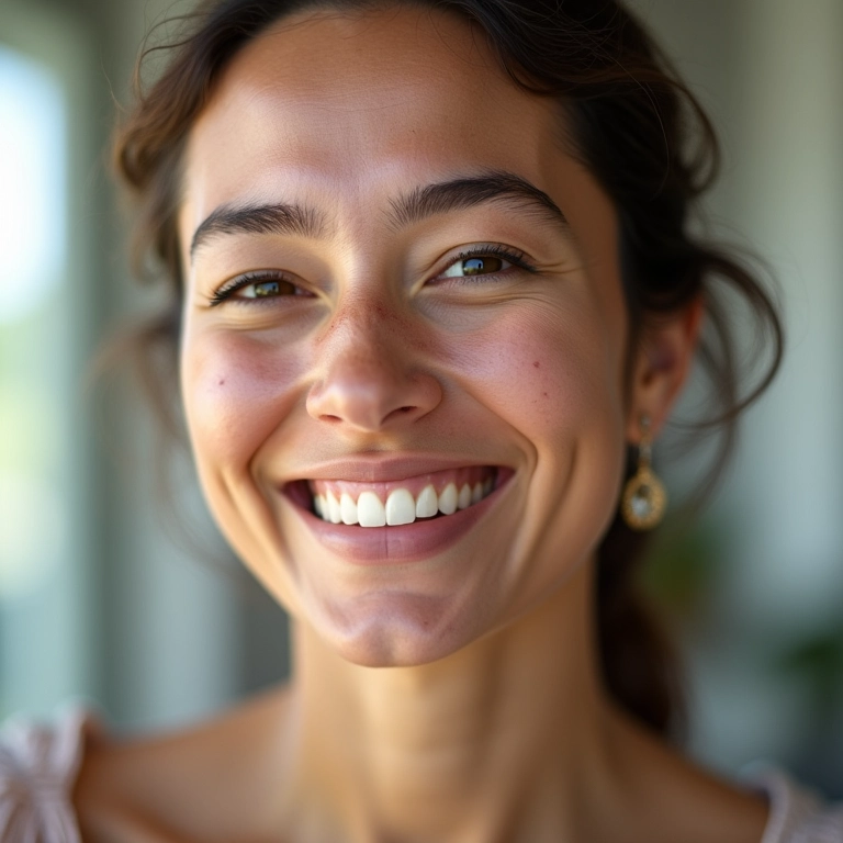 Mulher sorrindo com melasma em processo de clareamento.