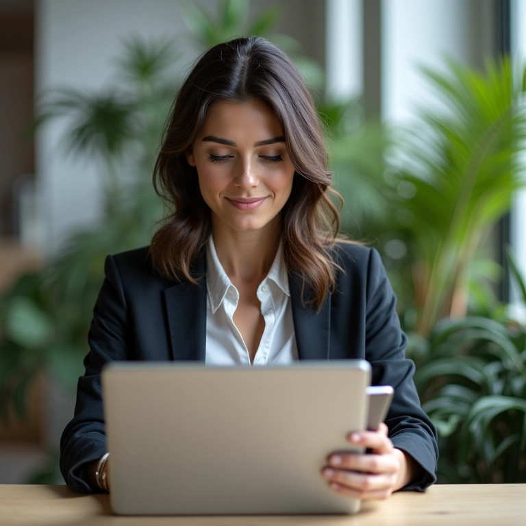 Mulher trabalhando com carteira assinada e gerenciando seu MEI.