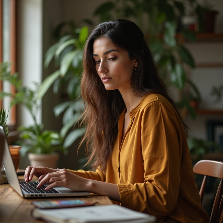 Mulher trabalhando em casa, sem necessidade de alvará.