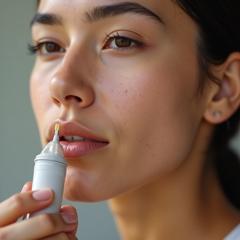 Mulher usando caneta removedora de cravos no rosto.