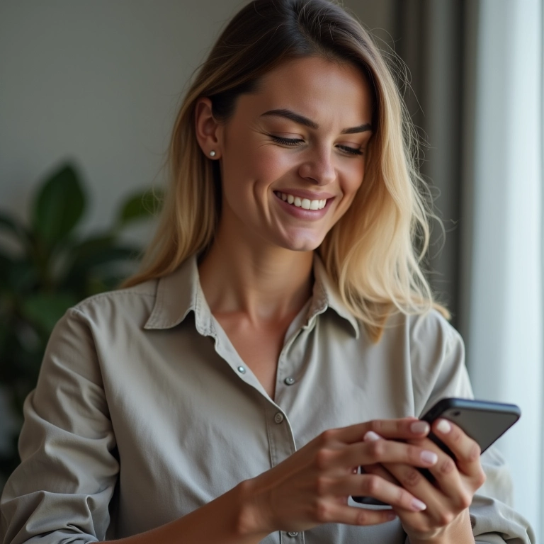 Mulher usando o aplicativo Mobills para controle financeiro no celular.