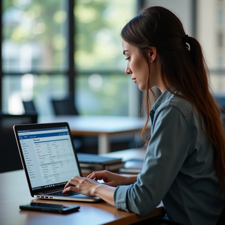 Mulher usando software para centralizar informações de projeto.