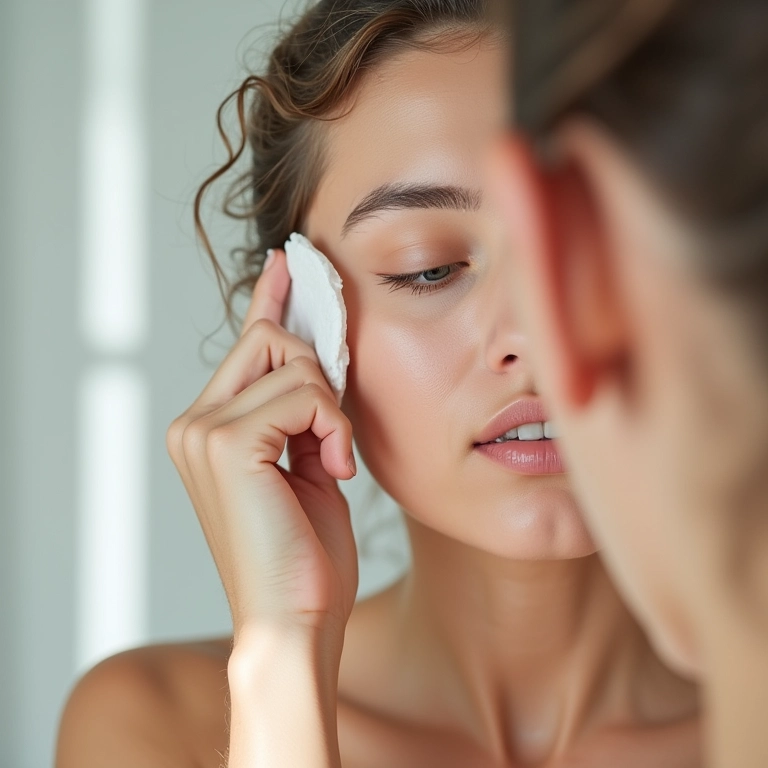 Mulher usando tônico com ácido glicólico para esfoliação.