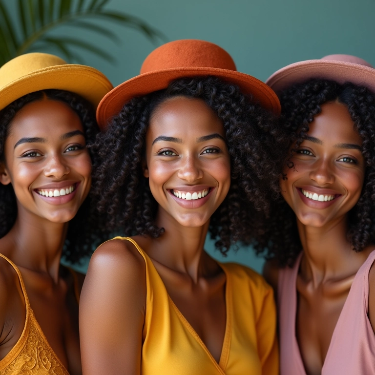 Mulheres com diferentes tipos de cabelo usando touca de cetim.