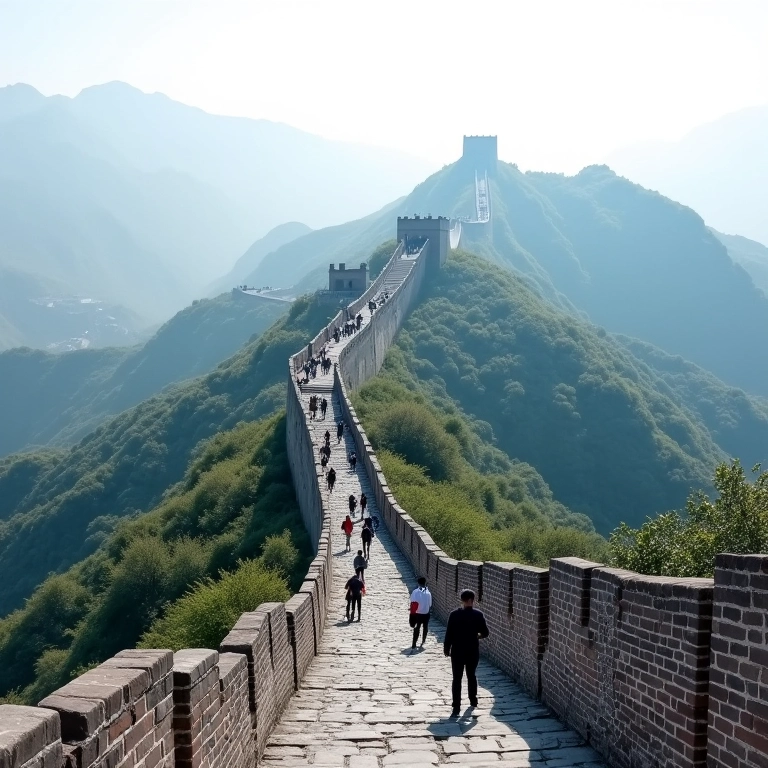Muralha da China atualmente, com turistas visitando.