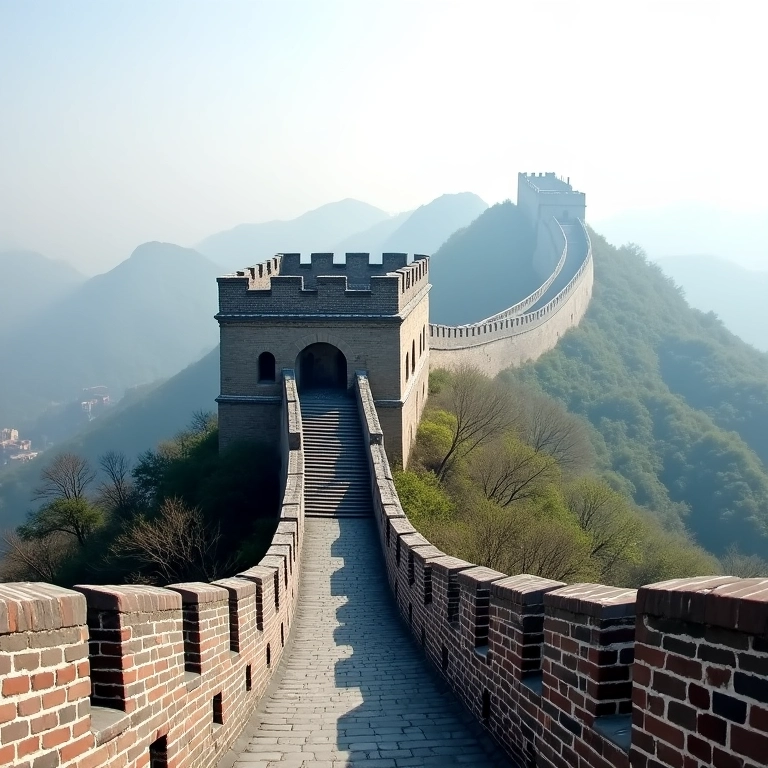 Muralha da China na Dinastia Ming, com torres de vigia icônicas.