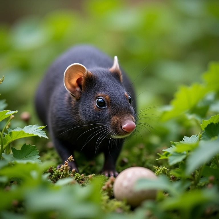 Musaranho-pigmeu na Ásia Menor, entre folhagem exuberante.