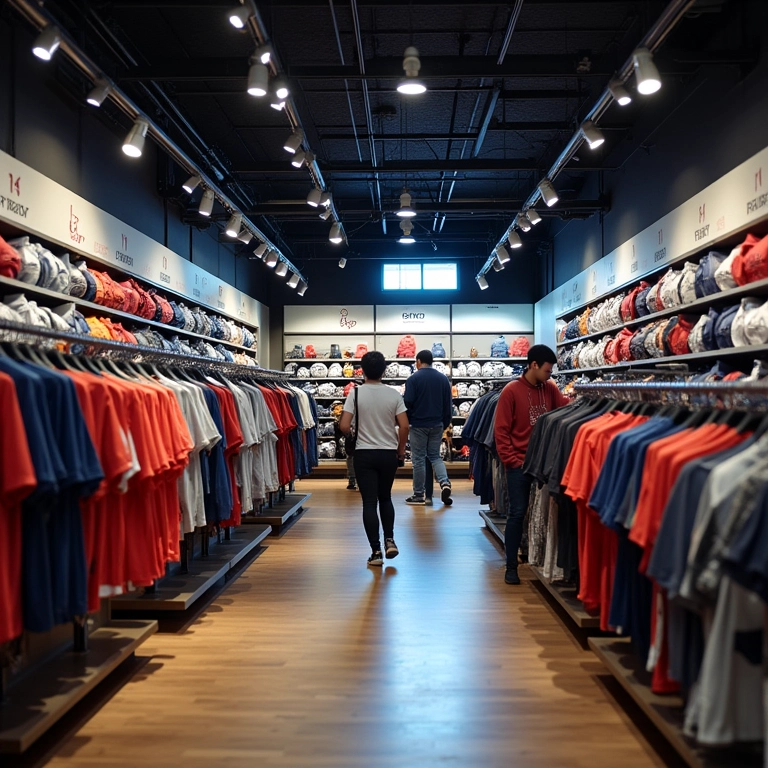 Música ambiente criando atmosfera agradável em loja de esportes.