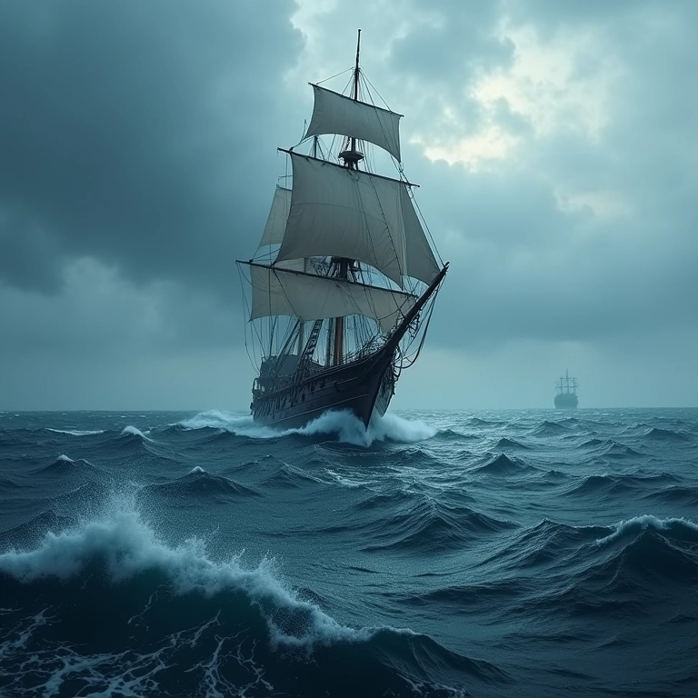 Navio do século XVI atravessando o Oceano Atlântico.