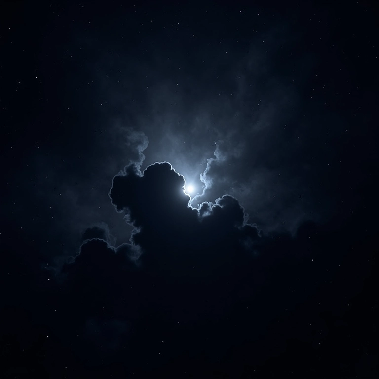 Nebulosa escura em silhueta contra o céu estrelado.