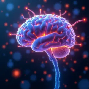 Neurônios disparando no cérebro, representando a comunicação neurotransmissora.