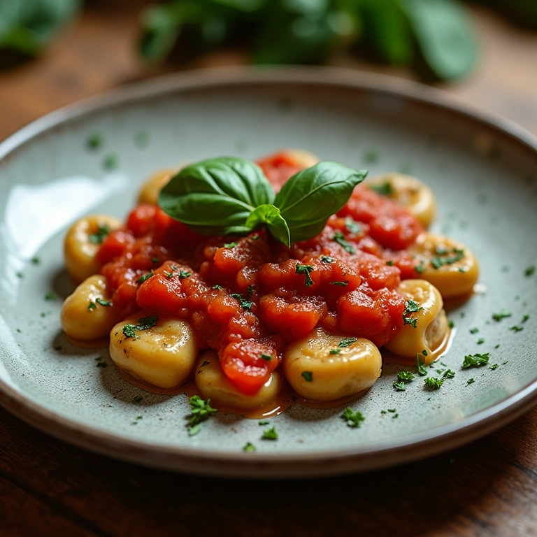 Nhoque de espinafre com molho de tomate caseiro.