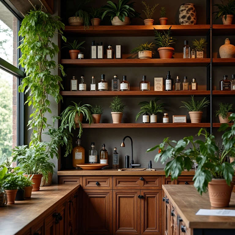 Nichos e prateleiras exibindo perfumes.