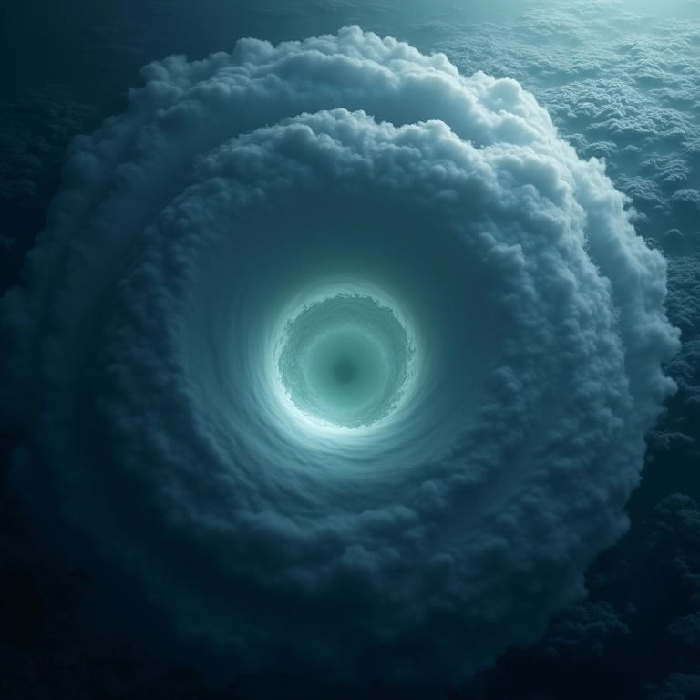 O olho calmo de um furacão cercado por paredes de tempestade.