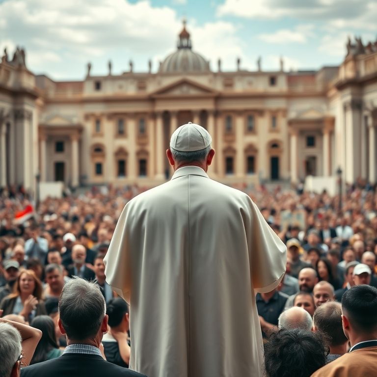 O Papa discursando para uma multidão na Praça de São Pedro.