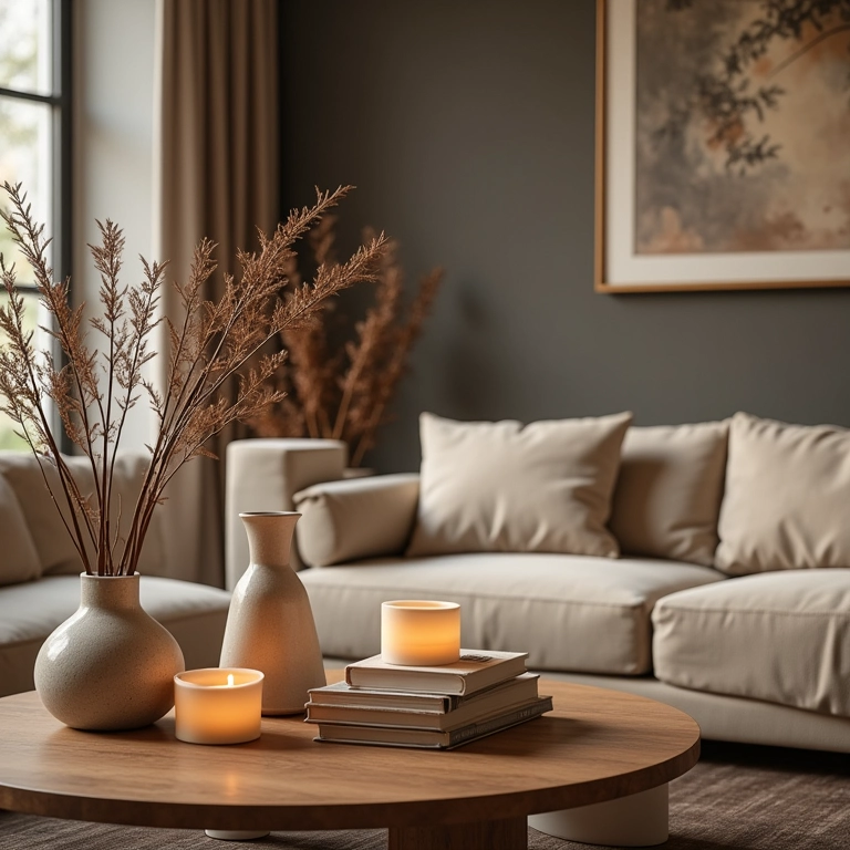 Objetos de decoração em uma sala de TV aconchegante e personalizada.