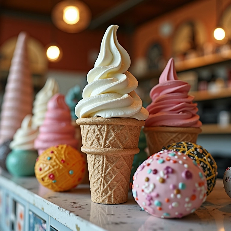 Objetos decorativos criativos que fazem a diferença em uma sorveteria.