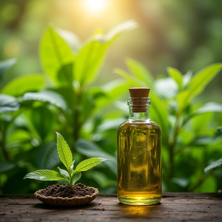 Óleo de neem ao lado de plantas saudáveis em jardim brasileiro.