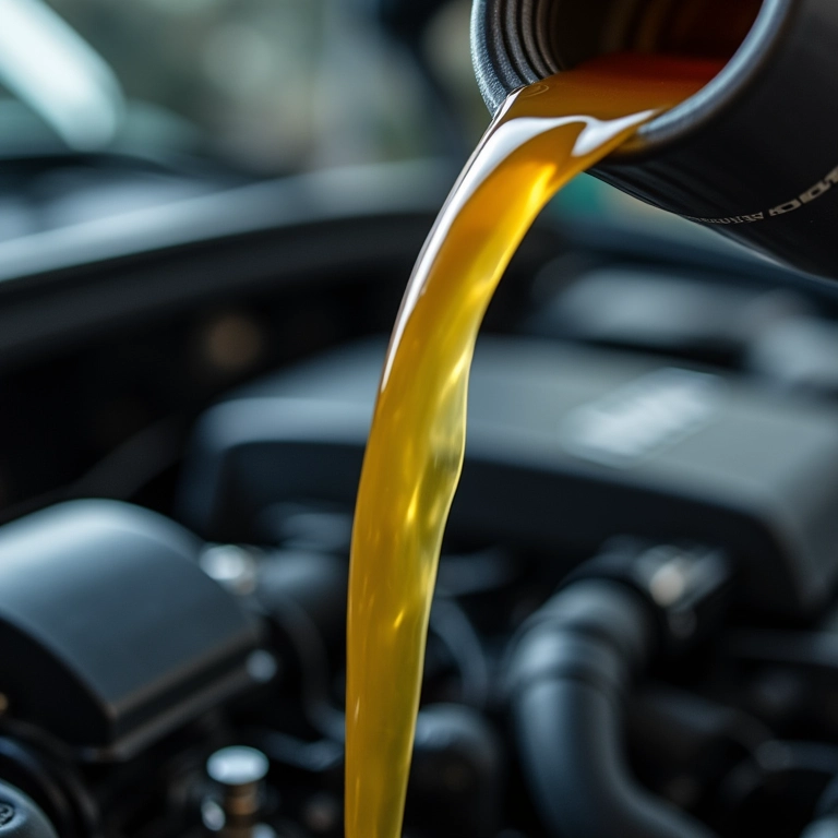 Óleo semissintético sendo aplicado, combinando características minerais e sintéticas.