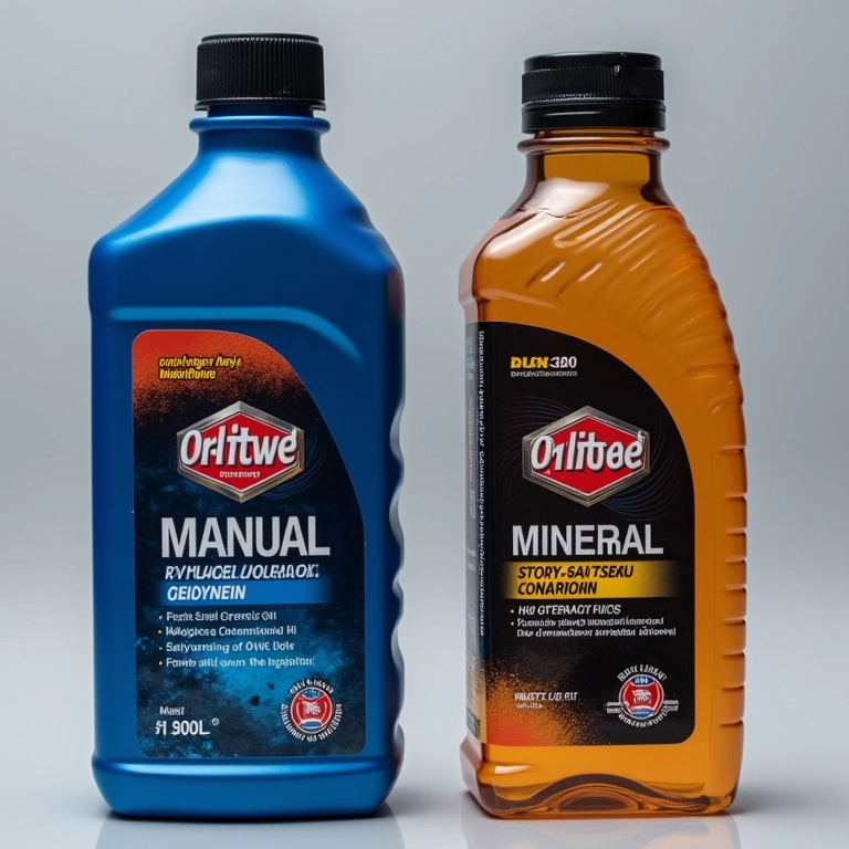 Óleo sintético e óleo mineral para câmbio manual.