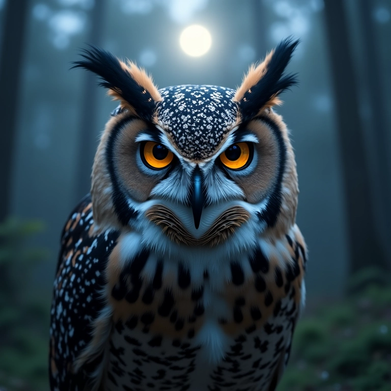 Olhar intenso de uma coruja, representando conhecimento ancestral.