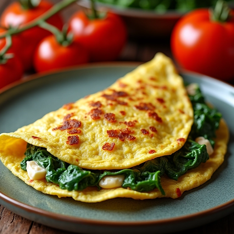 Omelete nutritiva com espinafre e queijo.