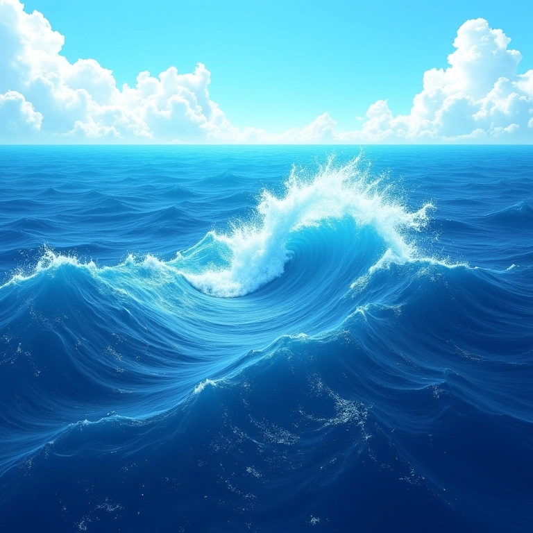 Onda de tsunami se propagando em alta velocidade no oceano.