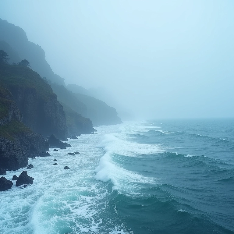 Ondas de tempestade impactando a costa.