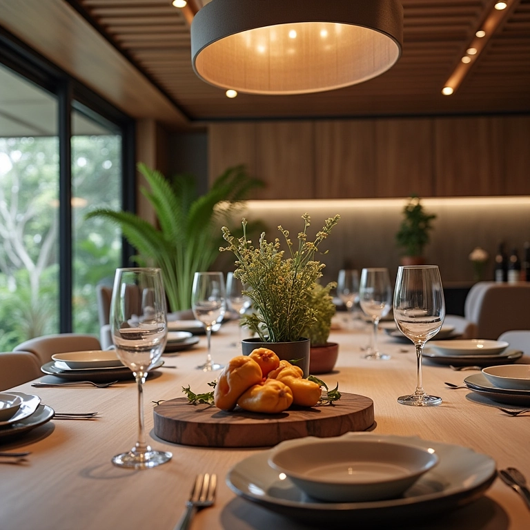 Organização inteligente mantendo a sala de jantar impecável.