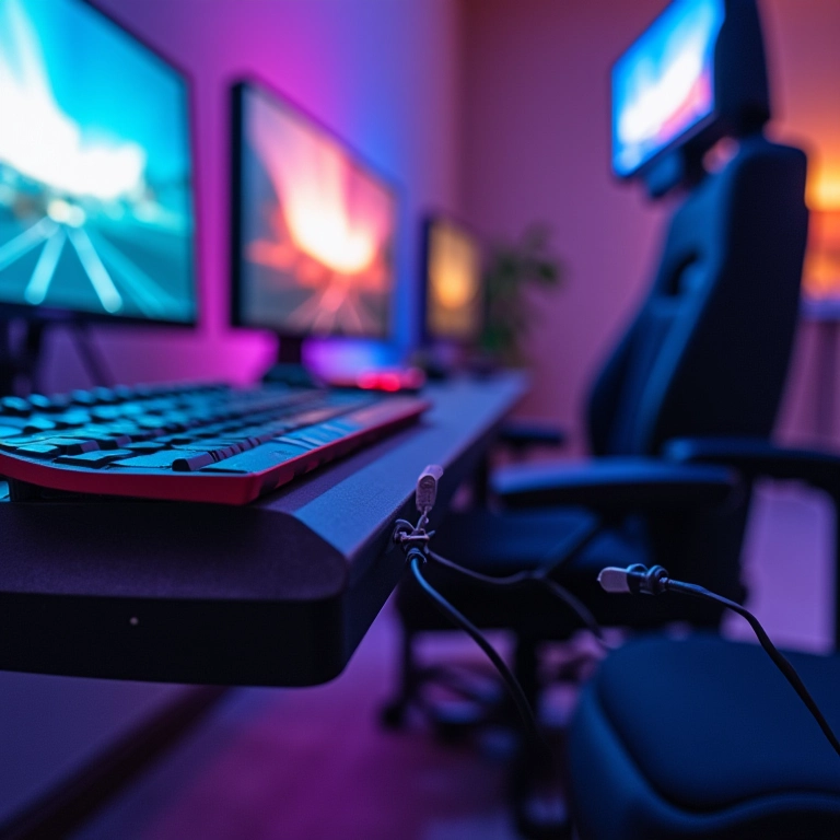 Organizando os cabos do setup gamer para um visual limpo.