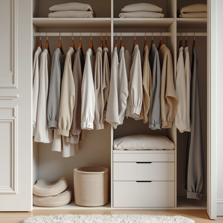 Organizando um armário, estilo de vida minimalista.