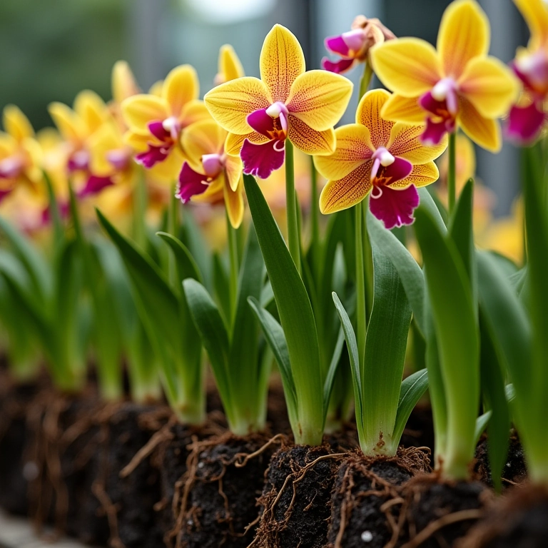 Orquídeas prosperando em sistema de irrigação por capilaridade.