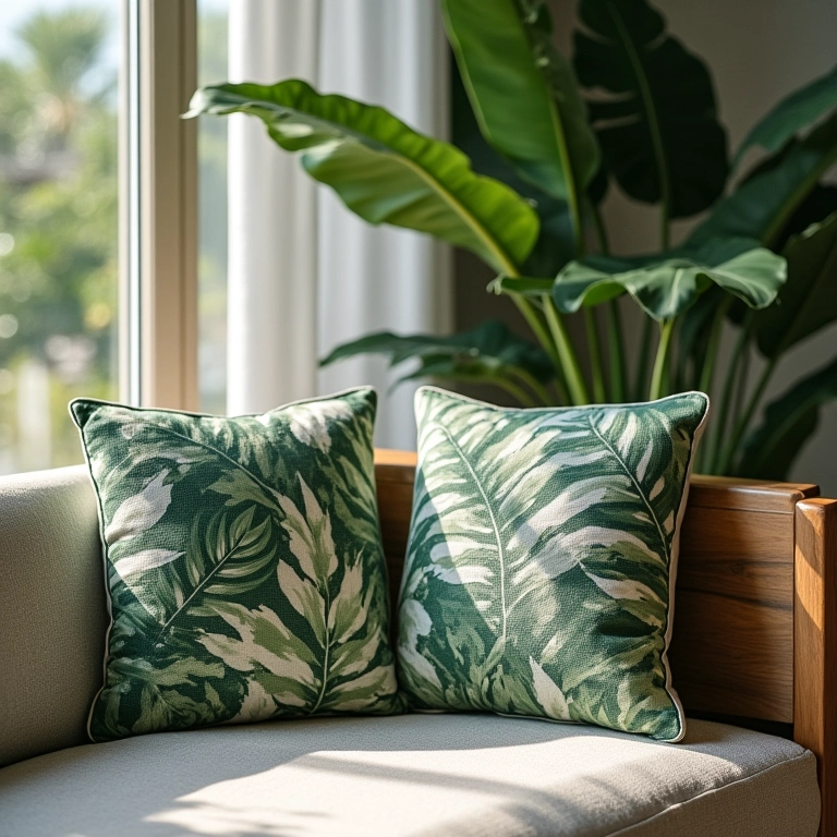 Padrões e formas naturais em decoração biofílica.