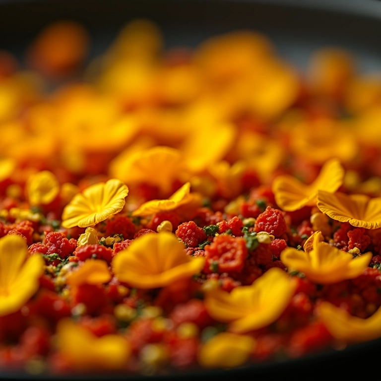 Paella com pétalas de calêndula, um toque cítrico.