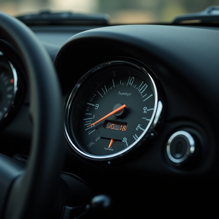 Painel de carro antigo com ponteiro de combustível travado.