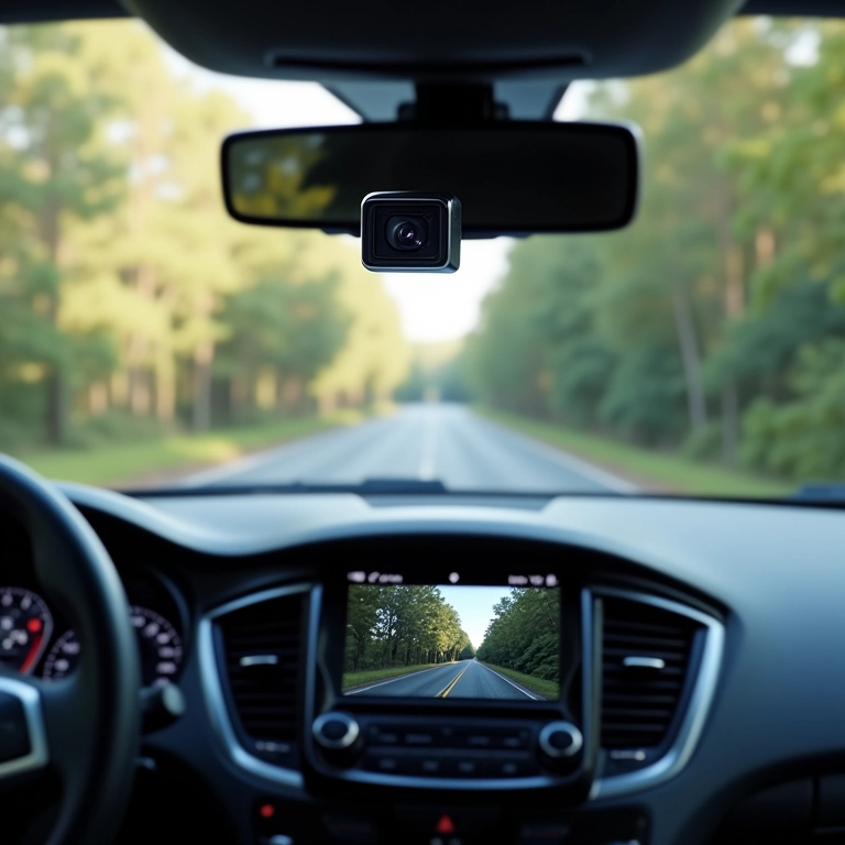 Painel de carro exibindo instalação de câmera de ré sem fio, demonstrando praticidade.