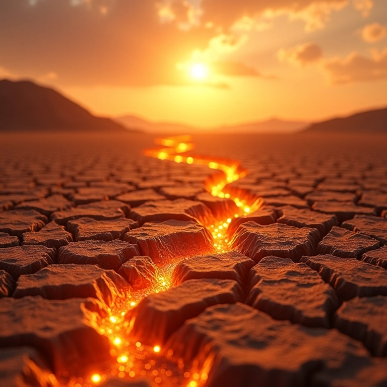 Paisagem de terra ressecada com ondas de calor, representando o aumento da temperatura.