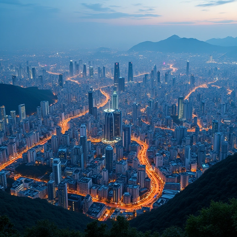 Paisagem urbana brasileira com dados de IA sobrepostos, representando o crescimento e a inovação nos negócios.