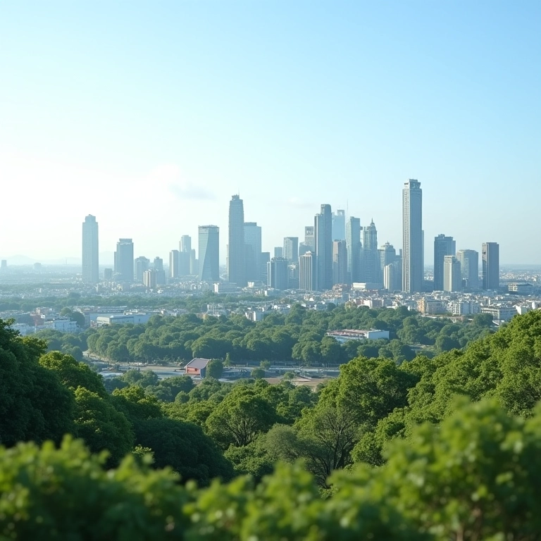 Paisagem urbana moderna de Brasília com áreas verdes.