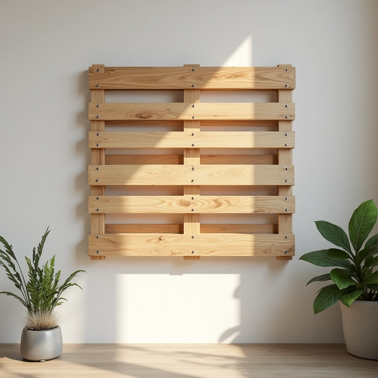 Pallet fixado na parede para horta vertical.