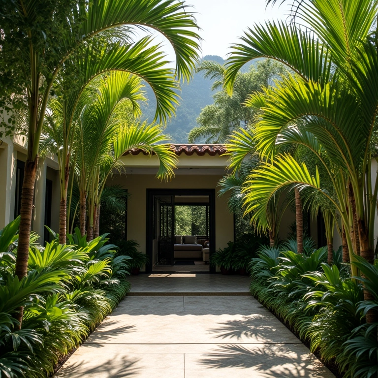 Palmeiras clássicas em jardim de casa brasileira.
