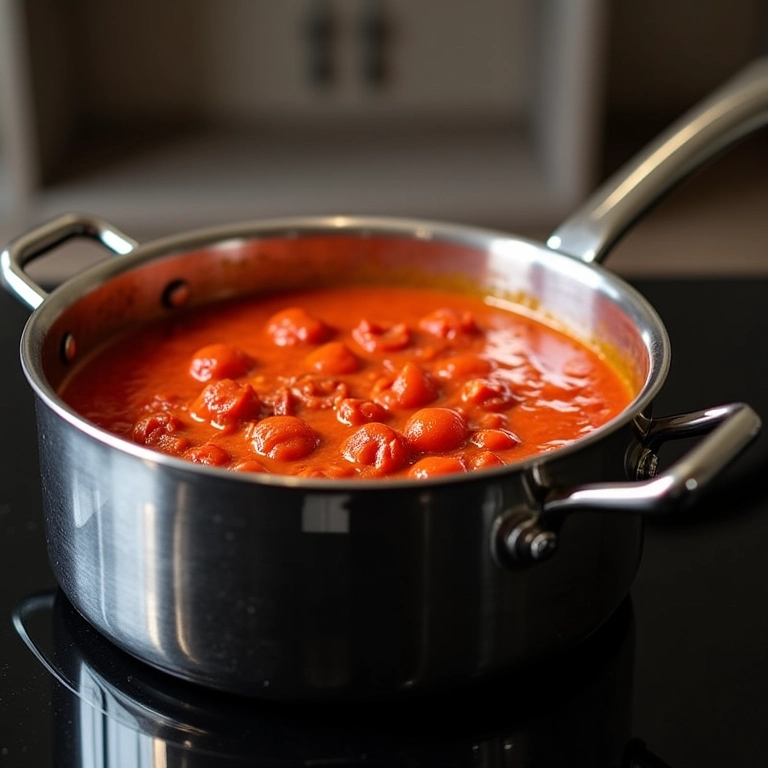 Panela de aço inoxidável Tramontina Allegra com molho de tomate.