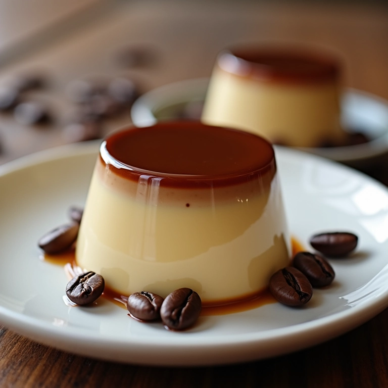 Panna cotta de café com grãos de café.