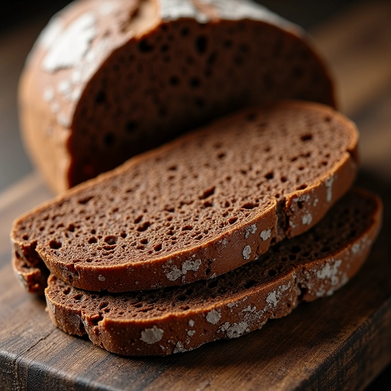 Pão de centeio com fermentação natural, grãos aparentes.