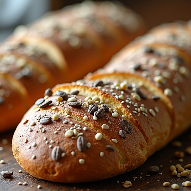 Pão de fermentação natural com sementes, rico em nutrientes.